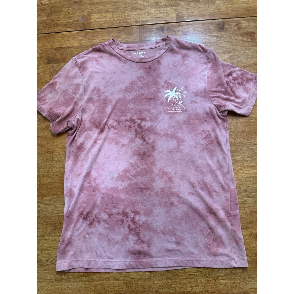 Old Navy Soft Wash Short Sleeve Tee Shirt Pink Tie Dye Tropical Trees M